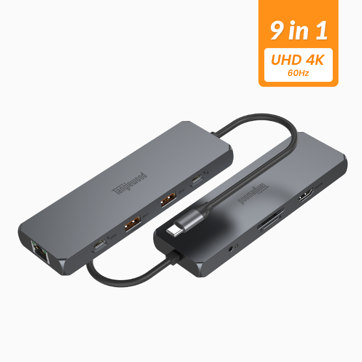 탱글우드 에센셜 멀티허브 USB C타입 9in1 (USB 3.2, 10Gbps, PD 100W, UHD 4K, AUX)